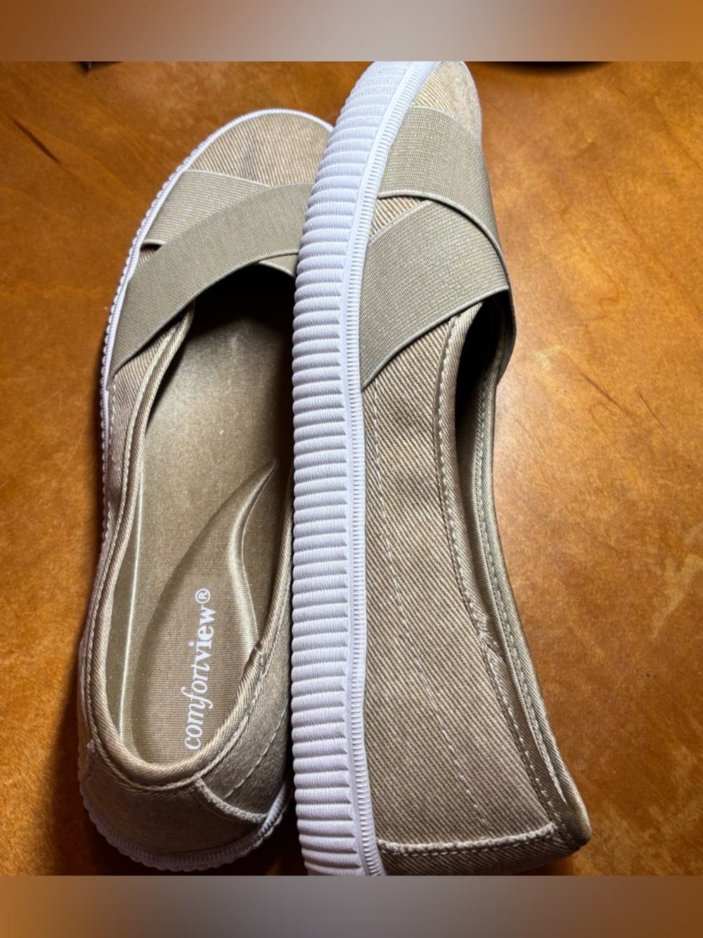 Comfortview: Catherine’s Jazlyn Slip-On Casual Flat; color khaki; size 10M. - Picture 1 of 12